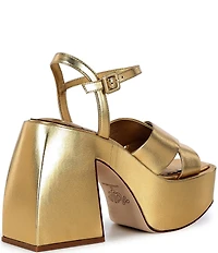 Antonio Melani x Amanda Jones Vaughan Ginger Metallic Leather Platform Block Heel Dress Sandals