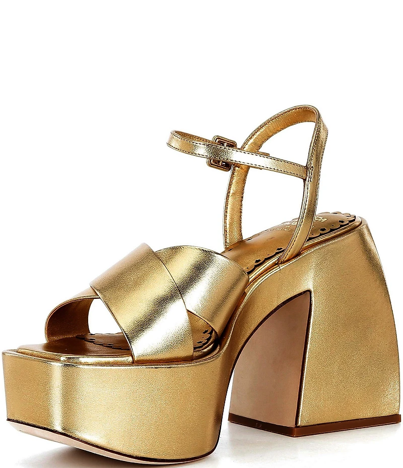Antonio Melani x Amanda Jones Vaughan Ginger Metallic Leather Platform Block Heel Dress Sandals