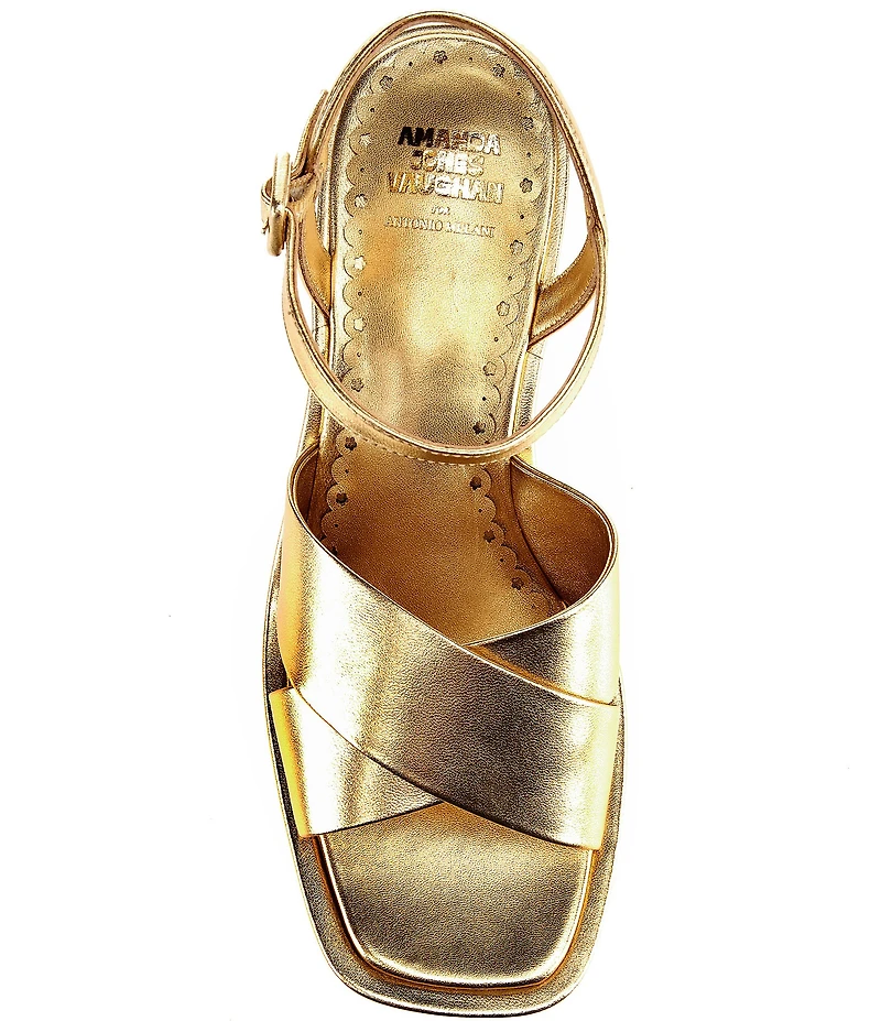 Antonio Melani x Amanda Jones Vaughan Ginger Metallic Leather Platform Block Heel Dress Sandals