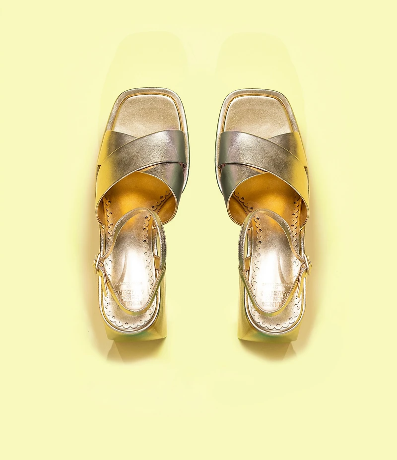Antonio Melani x Amanda Jones Vaughan Ginger Metallic Leather Platform Block Heel Dress Sandals