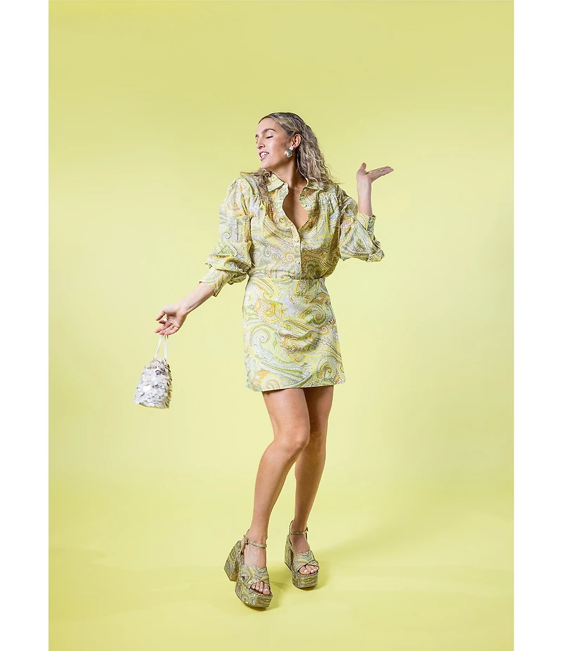 Antonio Melani x Amanda Jones Vaughan Goldie Coordinating Paisley Button Front Mini Skirt