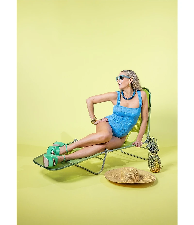 Antonio Melani x Amanda Jones Vaughan Lala Jacquard Paisley Textured Square Neck One Piece Swimsuit