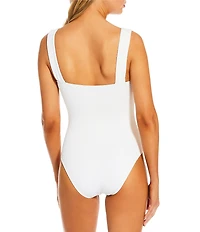Antonio Melani x Amanda Jones Vaughan Macon 3D Floral Textured Square Neck One Piece Swimsuit