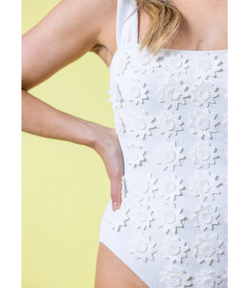 Antonio Melani x Amanda Jones Vaughan Macon 3D Floral Textured Square Neck One Piece Swimsuit