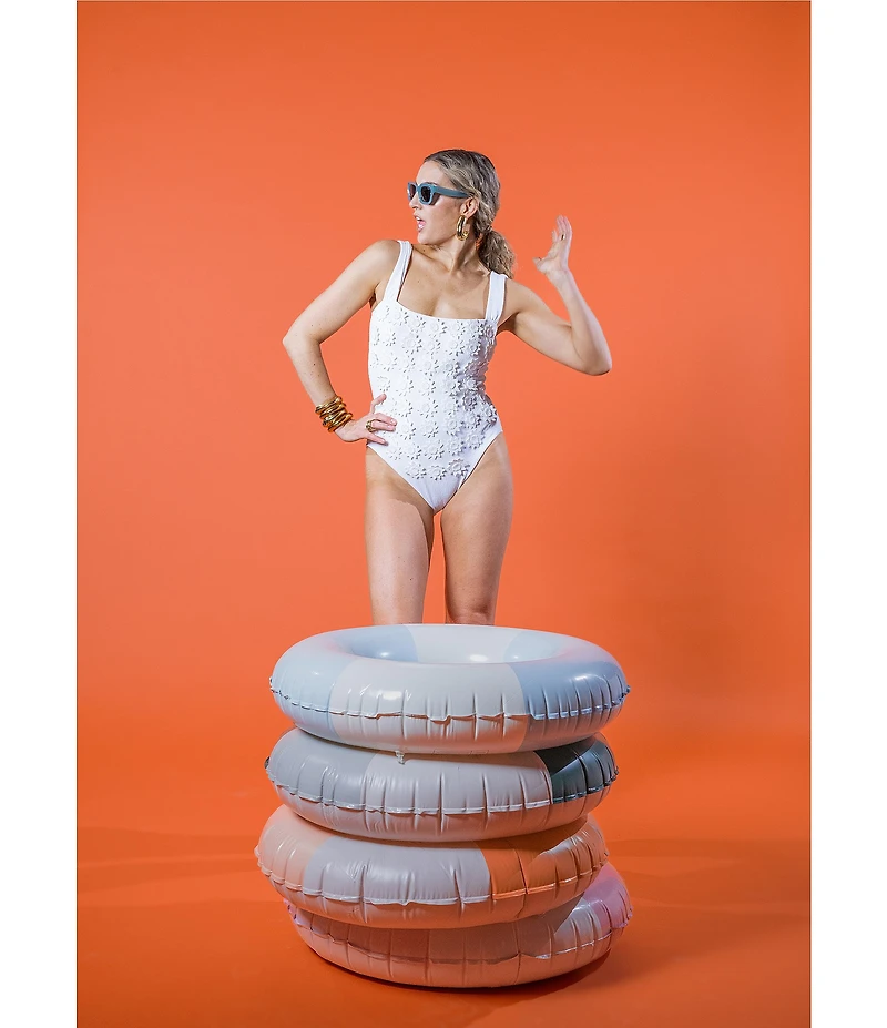 Antonio Melani x Amanda Jones Vaughan Macon 3D Floral Textured Square Neck One Piece Swimsuit