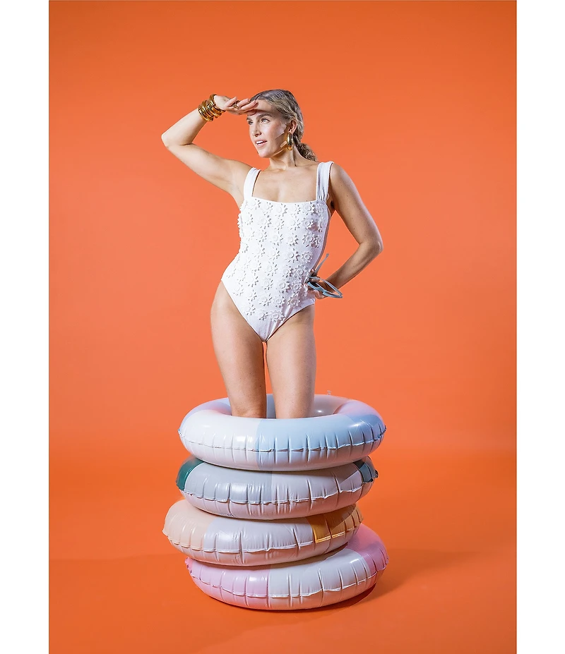 Antonio Melani x Amanda Jones Vaughan Macon 3D Floral Textured Square Neck One Piece Swimsuit