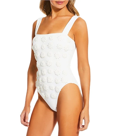 Antonio Melani x Amanda Jones Vaughan Macon 3D Floral Textured Square Neck One Piece Swimsuit