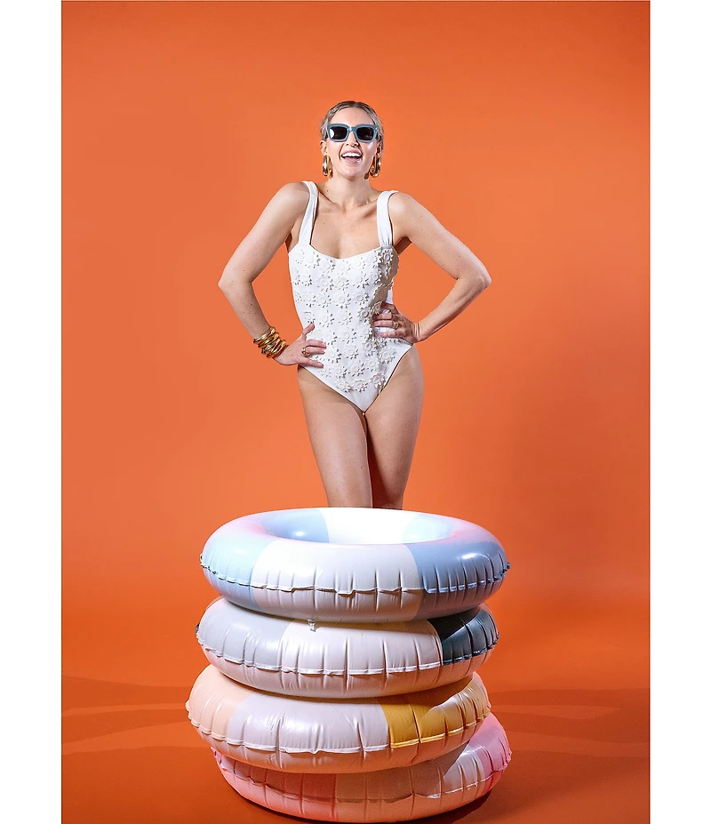 Antonio Melani x Amanda Jones Vaughan Macon 3D Floral Textured Square Neck One Piece Swimsuit