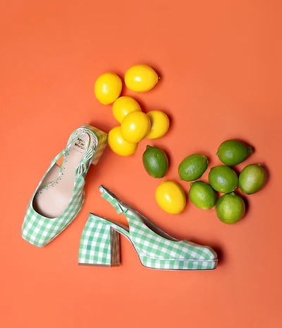 Antonio Melani x Amanda Jones Vaughan Penny Gingham Platform Block Heel Slingback Pumps