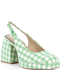 Antonio Melani x Amanda Jones Vaughan Penny Gingham Platform Block Heel Slingback Pumps