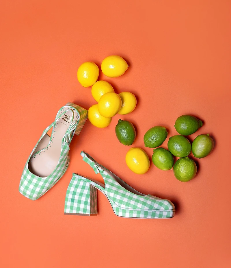 Antonio Melani x Amanda Jones Vaughan Penny Gingham Platform Block Heel Slingback Pumps