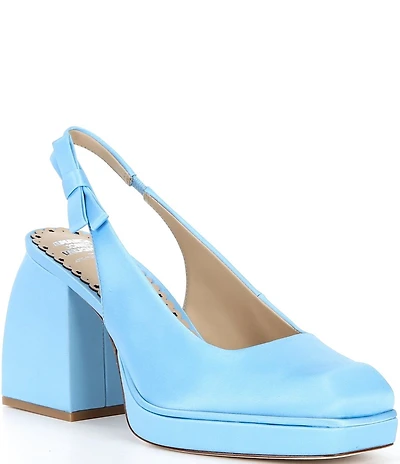 Antonio Melani x Amanda Jones Vaughan Penny Satin Platform Block Heel Slingback Pumps