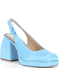Antonio Melani x Amanda Jones Vaughan Penny Satin Platform Block Heel Slingback Pumps