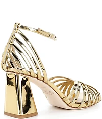 Antonio Melani x Amanda Jones Vaughan Regina Mirror Metallic Caged Strappy Block Heel Dress Sandals