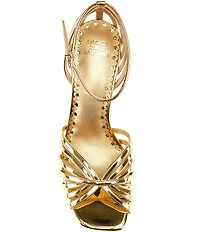 Antonio Melani x Amanda Jones Vaughan Regina Mirror Metallic Caged Strappy Block Heel Dress Sandals