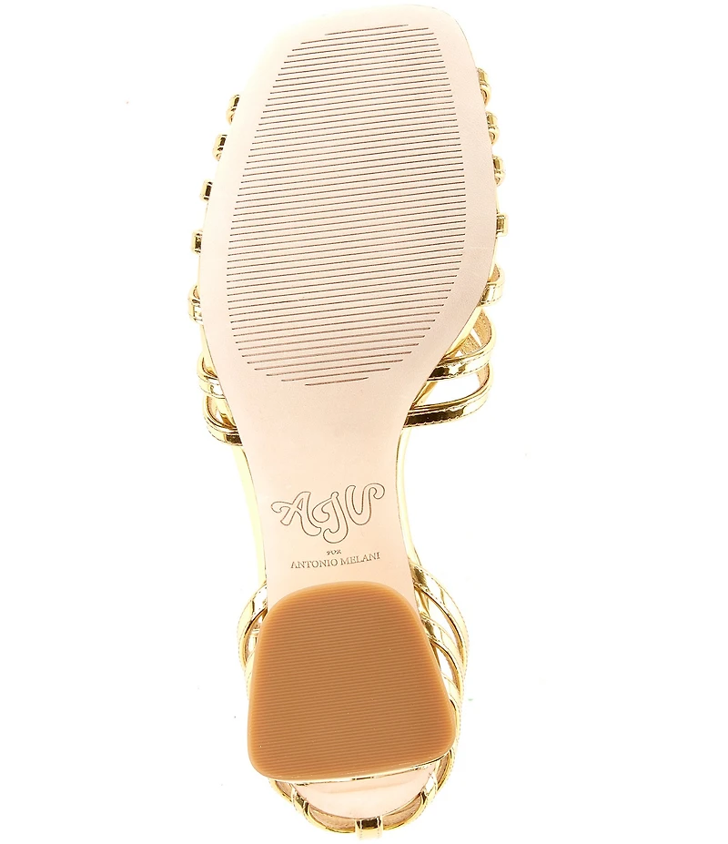 Antonio Melani x Amanda Jones Vaughan Regina Mirror Metallic Caged Strappy Block Heel Dress Sandals