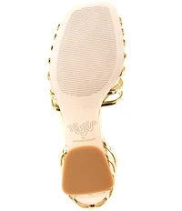 Antonio Melani x Amanda Jones Vaughan Regina Mirror Metallic Caged Strappy Block Heel Dress Sandals