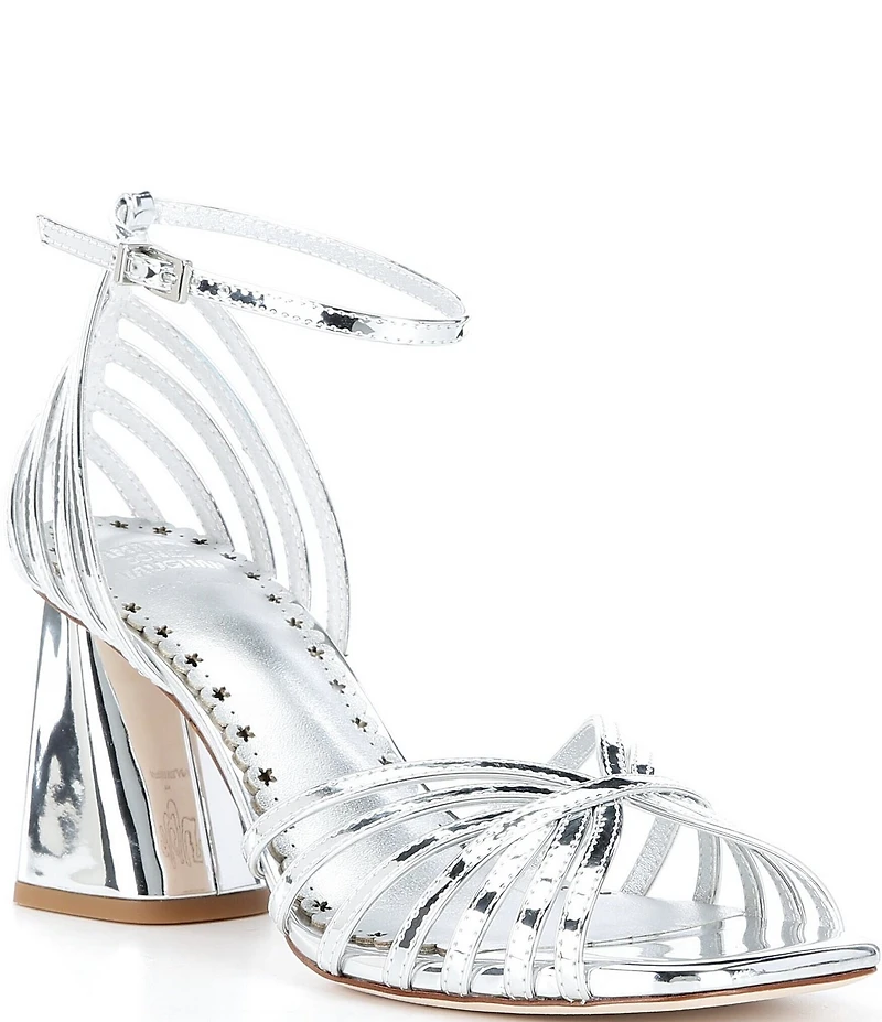 Antonio Melani x Amanda Jones Vaughan Regina Mirror Metallic Caged Strappy Block Heel Dress Sandals