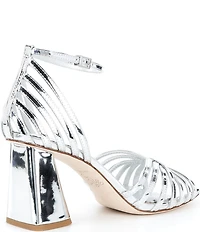 Antonio Melani x Amanda Jones Vaughan Regina Mirror Metallic Caged Strappy Block Heel Dress Sandals