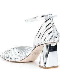Antonio Melani x Amanda Jones Vaughan Regina Mirror Metallic Caged Strappy Block Heel Dress Sandals