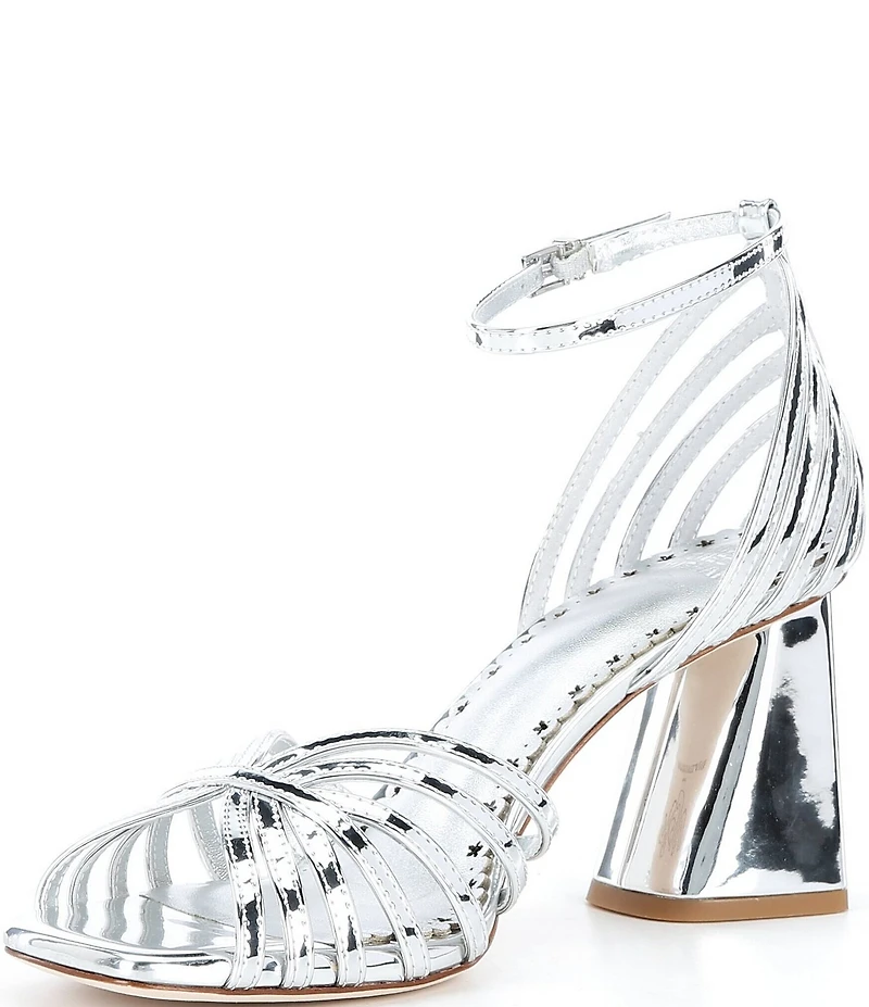 Antonio Melani x Amanda Jones Vaughan Regina Mirror Metallic Caged Strappy Block Heel Dress Sandals