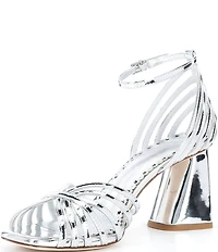 Antonio Melani x Amanda Jones Vaughan Regina Mirror Metallic Caged Strappy Block Heel Dress Sandals