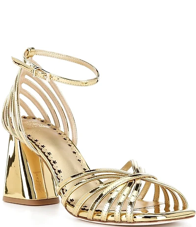 Antonio Melani x Amanda Jones Vaughan Regina Mirror Metallic Caged Strappy Block Heel Dress Sandals