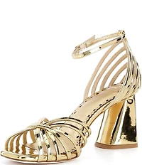 Antonio Melani x Amanda Jones Vaughan Regina Mirror Metallic Caged Strappy Block Heel Dress Sandals