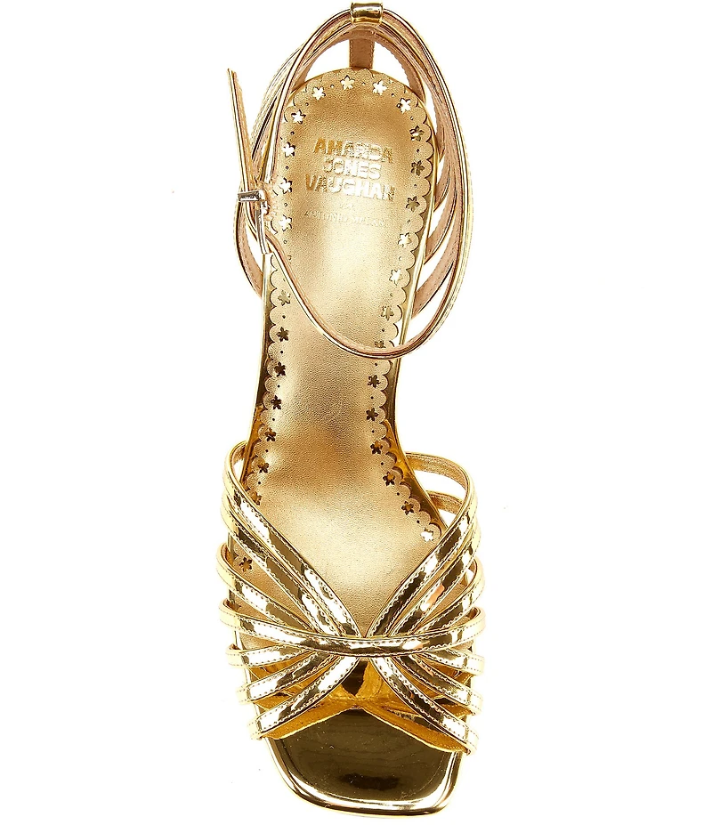 Antonio Melani x Amanda Jones Vaughan Regina Mirror Metallic Caged Strappy Block Heel Dress Sandals