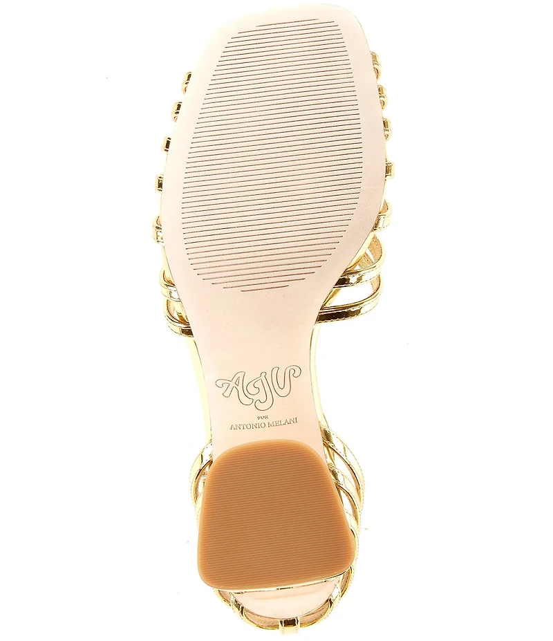 Antonio Melani x Amanda Jones Vaughan Regina Mirror Metallic Caged Strappy Block Heel Dress Sandals