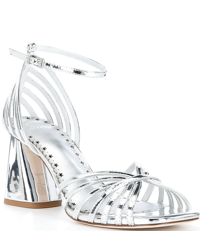 Antonio Melani x Amanda Jones Vaughan Regina Mirror Metallic Caged Strappy Block Heel Dress Sandals