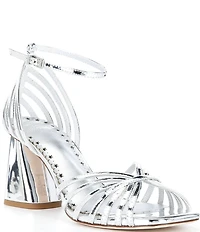 Antonio Melani x Amanda Jones Vaughan Regina Mirror Metallic Caged Strappy Block Heel Dress Sandals