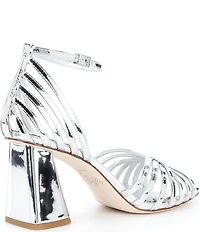 Antonio Melani x Amanda Jones Vaughan Regina Mirror Metallic Caged Strappy Block Heel Dress Sandals