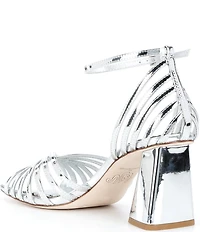 Antonio Melani x Amanda Jones Vaughan Regina Mirror Metallic Caged Strappy Block Heel Dress Sandals