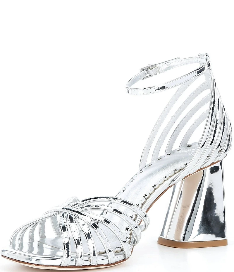 Antonio Melani x Amanda Jones Vaughan Regina Mirror Metallic Caged Strappy Block Heel Dress Sandals
