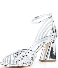 Antonio Melani x Amanda Jones Vaughan Regina Mirror Metallic Caged Strappy Block Heel Dress Sandals