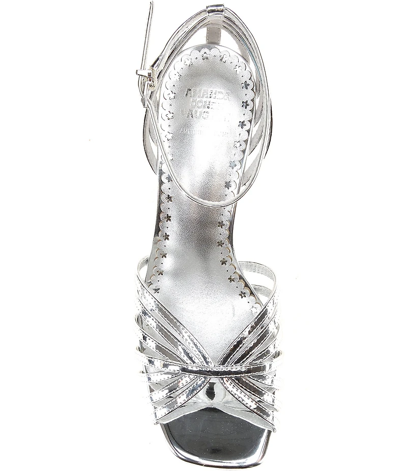 Antonio Melani x Amanda Jones Vaughan Regina Mirror Metallic Caged Strappy Block Heel Dress Sandals