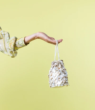 Antonio Melani x Amanda Jones Vaughan Roxie Disc Shell Drawstring Clutch