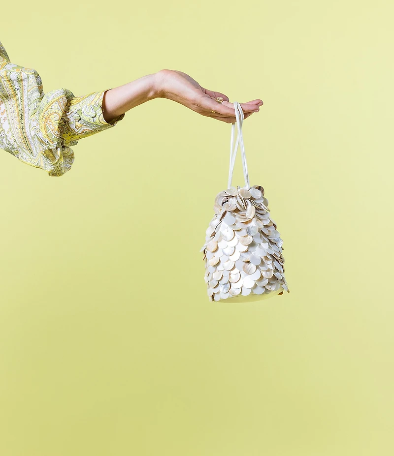 Antonio Melani x Amanda Jones Vaughan Roxie Disc Shell Drawstring Clutch