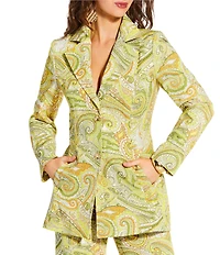 Antonio Melani x Amanda Jones Vaughan Billie Coordinating Paisley Twill Long Sleeve 2-Button Blazer