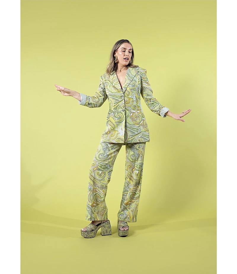 Antonio Melani x Amanda Jones Vaughan Billie Coordinating Paisley Twill Long Sleeve 2-Button Blazer