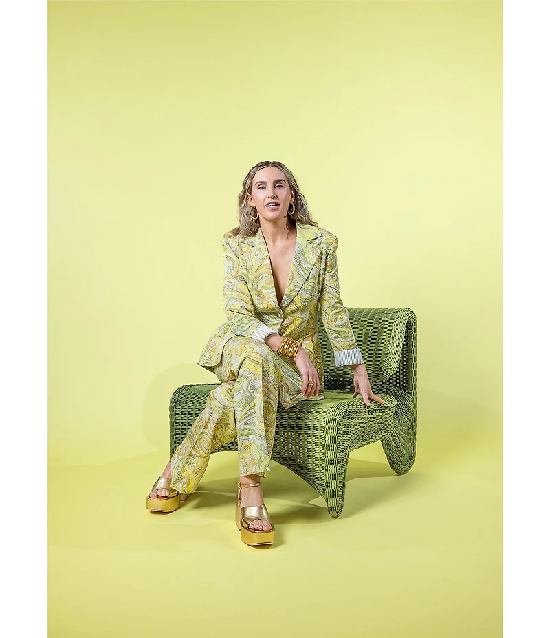 Antonio Melani x Amanda Jones Vaughan Billie Coordinating Paisley Twill Long Sleeve 2-Button Blazer