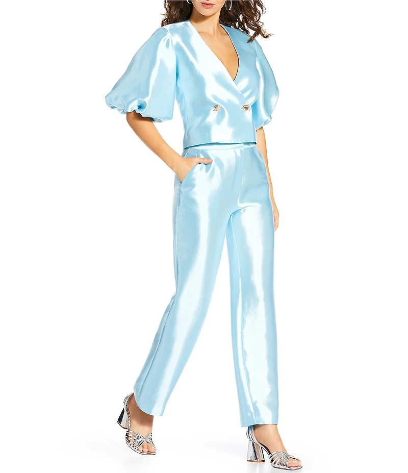 Antonio Melani x Amanda Jones Vaughan Emma Dupioni Straight Leg Flat Front Pants