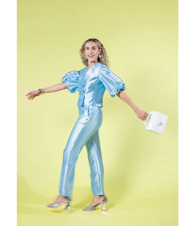 Antonio Melani x Amanda Jones Vaughan Emma Dupioni Straight Leg Flat Front Pants