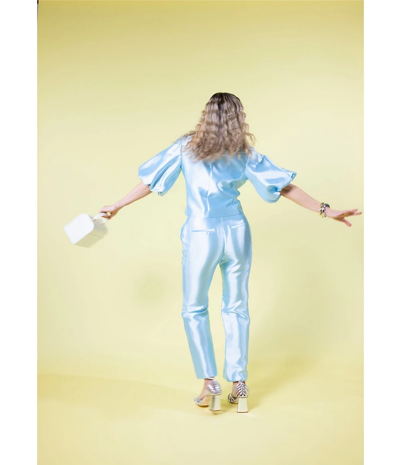 Antonio Melani x Amanda Jones Vaughan Emma Dupioni Straight Leg Flat Front Pants