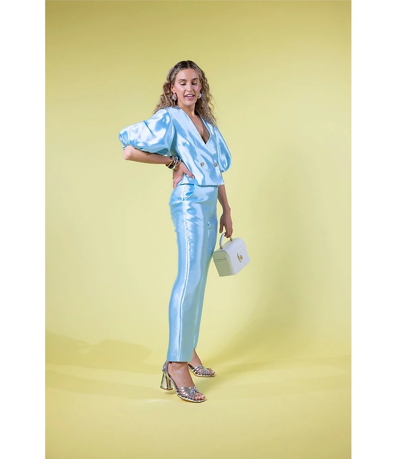 Antonio Melani x Amanda Jones Vaughan Emma Dupioni Straight Leg Flat Front Pants