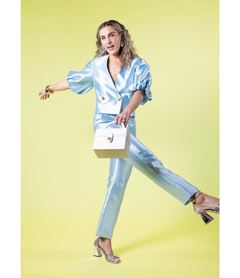 Antonio Melani x Amanda Jones Vaughan Emma Dupioni Straight Leg Flat Front Pants