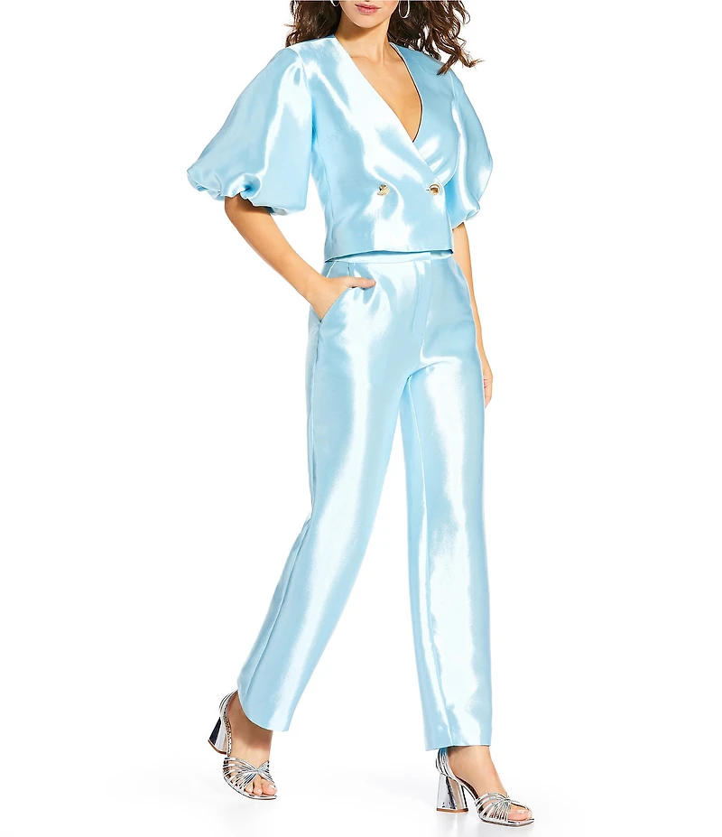 Antonio Melani x Amanda Jones Vaughan Emma Dupioni Straight Leg Flat Front Pants