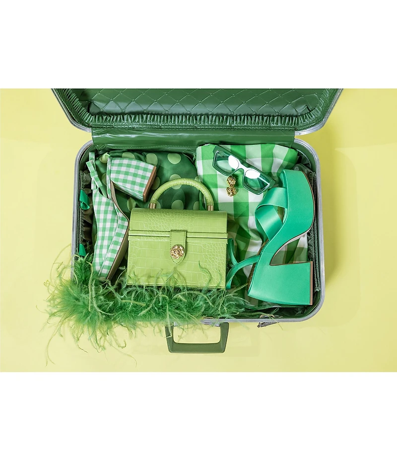 Antonio Melani x Amanda Jones Vaughan Frankie Satin Polka Dot Round Neck Long Sleeve Feather Belted Shift Dress