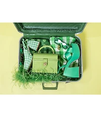 Antonio Melani x Amanda Jones Vaughan Frankie Satin Polka Dot Round Neck Long Sleeve Feather Belted Shift Dress